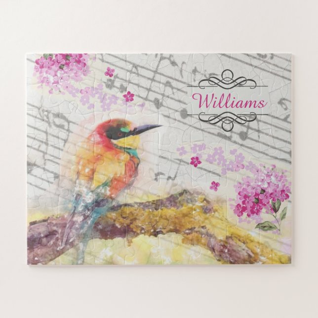 Vintager Vogel auf Baumrosa Blume entmutigen (Horizontal)