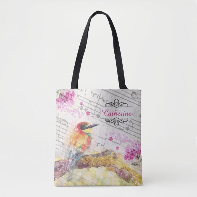 Vintager Vogel auf Baumrosa Blume entmutigen Tasche (Vorderseite)