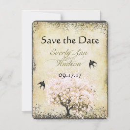 Vintager Vogel aus Herzleder, rosa Tree, Save the  Date