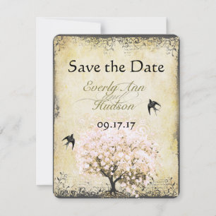 Vintager Vogel aus Herzleder, rosa Tree, Save the  Save The Date