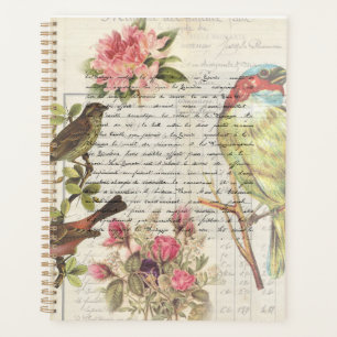 Vintager Vogel-Decoupage Botanische Ephemonie Planer
