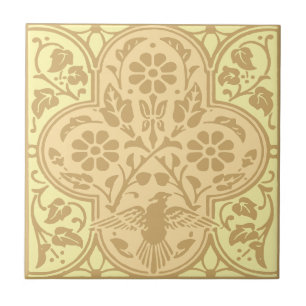 Vintager Vogel im Blumenwald - Friesenmuster Fliese