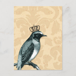Vintager Vogel in Krone Postkarte