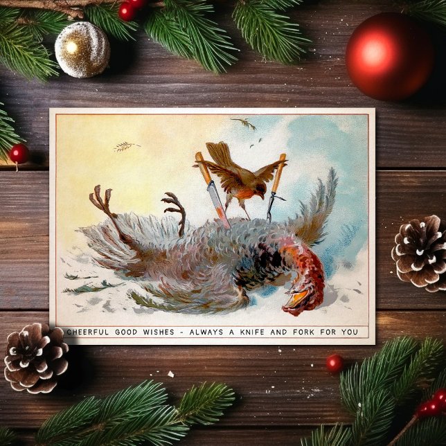 Vintager Vogel isst eine Vogelweihnachtskarte Feiertagskarte (Von Creator hochgeladen)