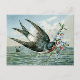 Vintager Vogel mit blühender Zweigstelle Postkarte