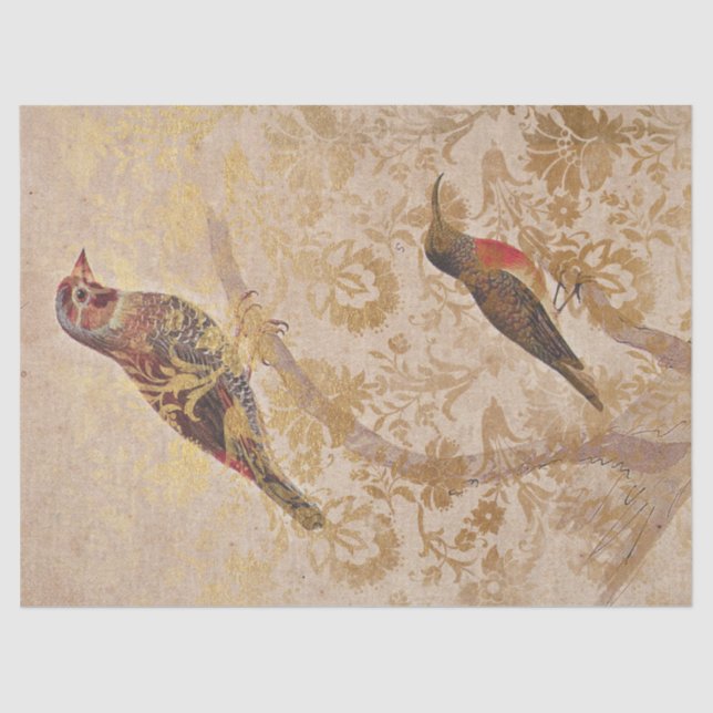 Vintager Vogel mit Gold Decoupage Tissue Seidenpapier (Vorderseite)
