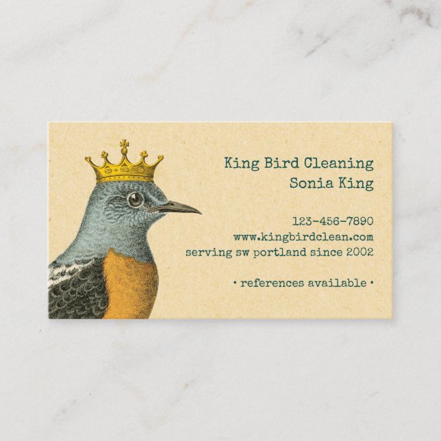 Vintager Vogel mit goldener Krone Visitenkarte (Vorderseite)