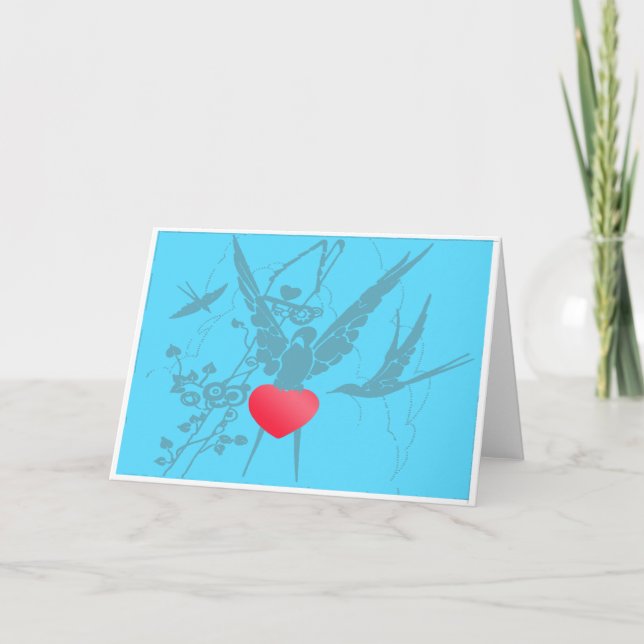 Vintager Vogel mit Herzvalentine Feiertagskarte (Vorderseite)