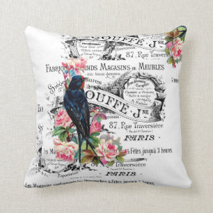 Vintager Vogel, Rosen, Paris-Kissen Kissen