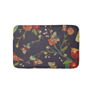 Vintager Vogel, Schmetterling, Stickerei Wasserfar Badematte