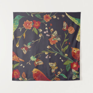 Vintager Vogel, Schmetterling, Stickerei Wasserfar Wandteppich