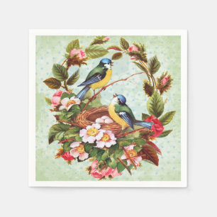 Vintager Vogel und Blume Cocktail Napkins Serviette