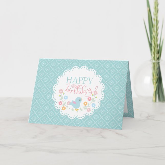 Vintager Vogel und Blume zum Geburtstag glücklich Karte (Vorderseite)