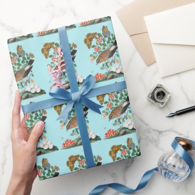 Vintager Vogel und Schmetterling Geschenkpapier (Schenken)