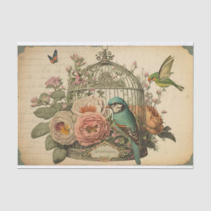 Vintager Vogelkäfig Grüne Blumendecoupage Seidenpapier