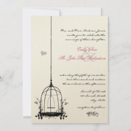Vintager Vogelkäfig Rote Akzente Hochzeitseinladun Einladung