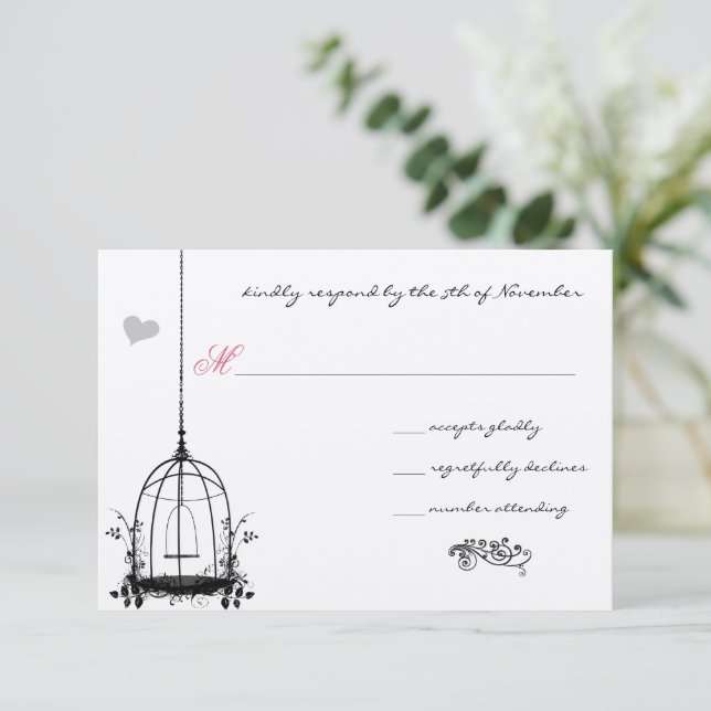 Vintager Vogelkäfig Rote Akzente Hochzeitseinladun Einladung (Stehend Vorderseite)