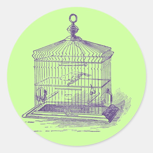 Vintager Vogelkäfig Runder Aufkleber (Vorderseite)