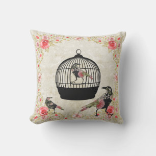 Vintager Vogelkäfig und blumige Rose Kissen Für Draußen
