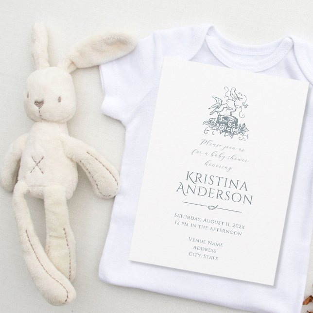 Vintager Vogelnest QR Code Kinderdusche Einladung (Von Creator hochgeladen)