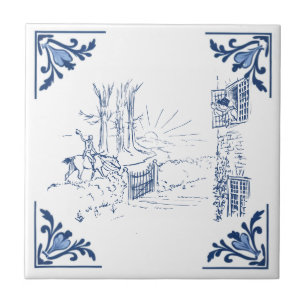 Vintager Vormittag: Blau und Weiß ausschalten Fliese