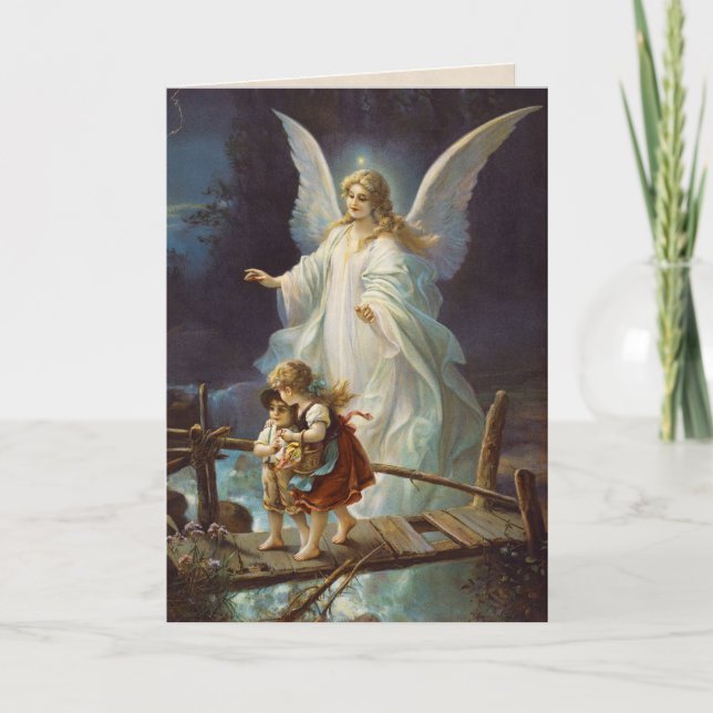 Vintager Wächter Angel und Kinder Karte (Vorderseite)