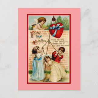 Vintager wahrer Valentine, Kinder, Amor, Herz Feiertagspostkarte