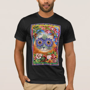 Vintager Wain Funky Blumen-Katzen-T - Shirt