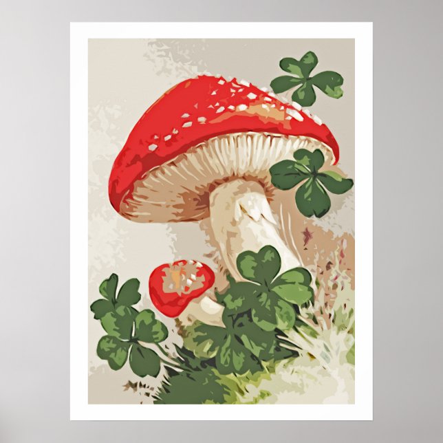Vintager Wald Pilz Lucky Klee Poster (Vorne)