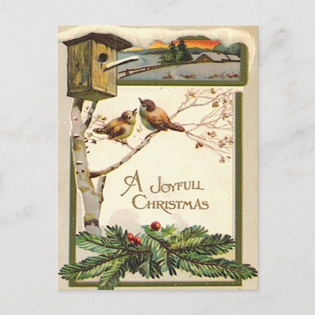 Vintager Waldschneemann Geburtshaus Tree Holiday Postkarte (Vorderseite)