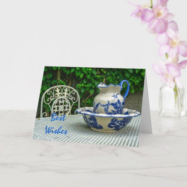Vintager Wash Jug und Becken Karte (Orchidee)