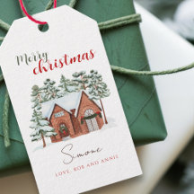 Vintager Wasserfarben Roter Grüner Weihnachtsbaum