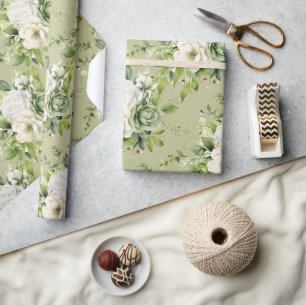 Vintager Watercolor Look White Rose Blume Geschenkpapier
