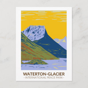 Vintager Waterton-Glacier International Peace Park Postkarte