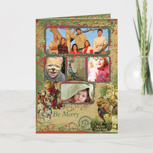 Vintager Weihnachts-5-Foto-Card Feiertagskarte (Vorderseite)