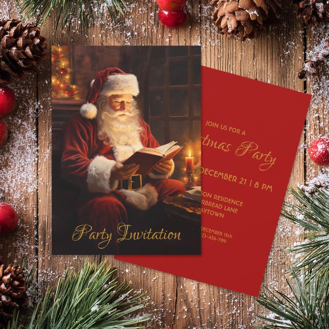 Vintager Weihnachts-Leser ein Buch Rotes Weihnacht Einladung (Von Creator hochgeladen)