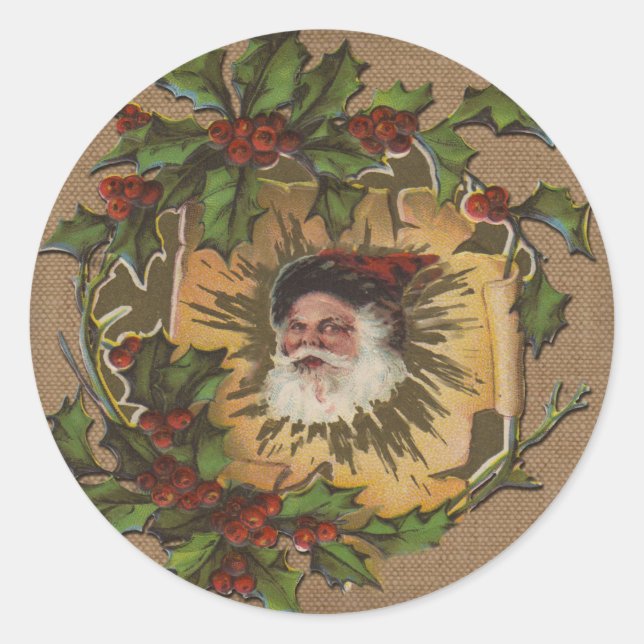Vintager Weihnachtsanfang Runder Aufkleber (Vorderseite)