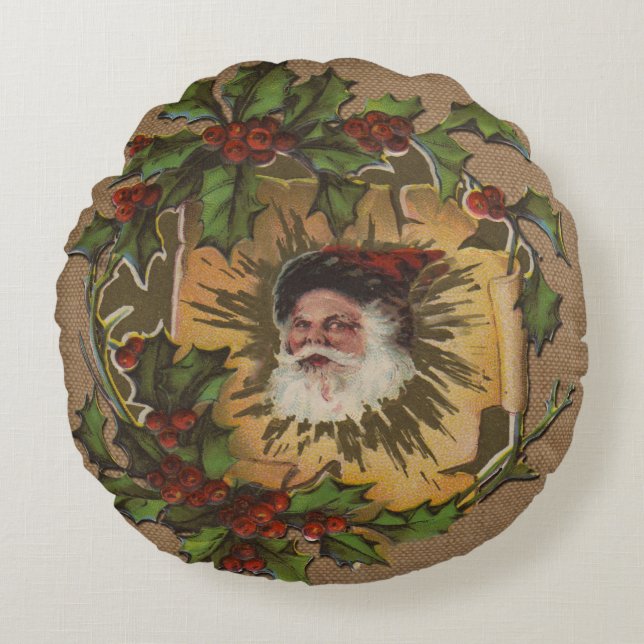 Vintager Weihnachtsanfang Rundes Kissen (Vorderseite)