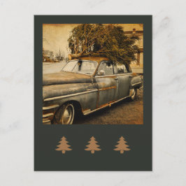 Vintager Weihnachtsbaum im Auto Postkarte