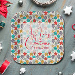 Vintager Weihnachtsbaum Pappteller<br><div class="desc">Weihnachtsbaumschmuck große quadratische Teller ergänzen Ihren Urlaub oder Weihnachts-Party. Frohe Weihnachten und dein Name in schicken Schriften personalisiert dieses Design. PASSENDE Artikel in unserem Geschäft.</div>