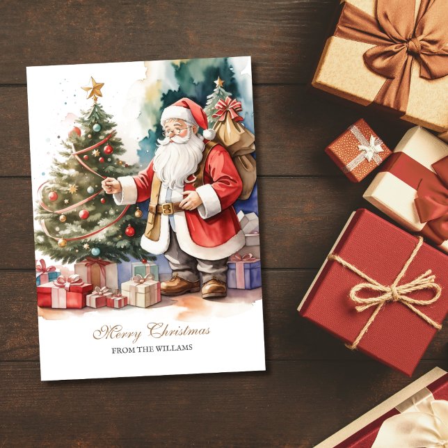 Vintager Weihnachtsbaum Personalisiert Feiertagskarte (Vintage Santa Xmas Tree Holiday Card)