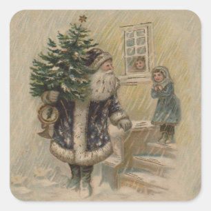 Vintager Weihnachtsbaum Quadratischer Aufkleber