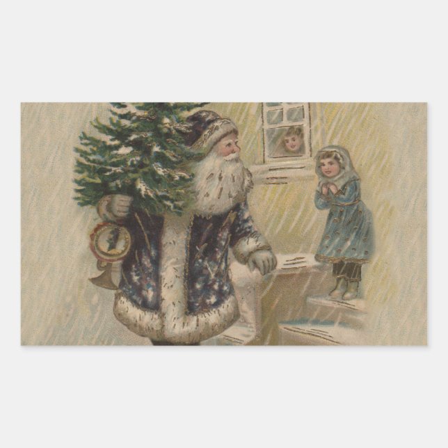 Vintager Weihnachtsbaum Rechteckiger Aufkleber (Vorderseite)