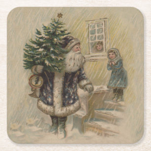 Vintager Weihnachtsbaum Rechteckiger Pappuntersetzer