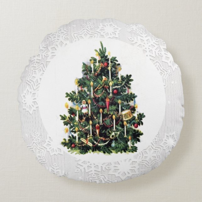 Vintager Weihnachtsbaum Rundes Kissen (Vorderseite)