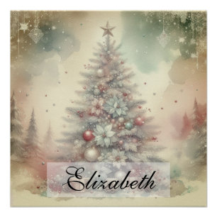 Vintager Weihnachtsbaum und Ornamente Poster