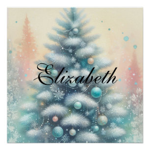 Vintager Weihnachtsbaum und Ornamente Poster
