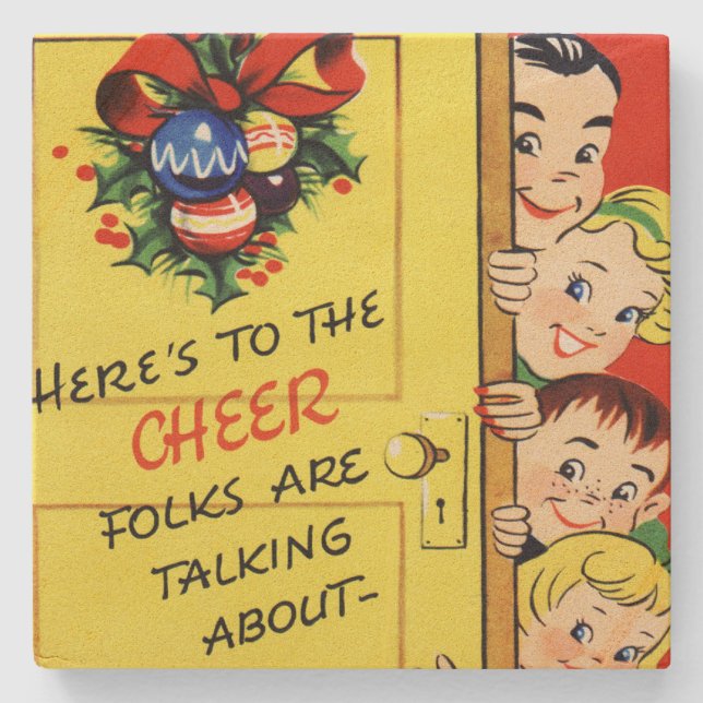 Vintager Weihnachtsbeifall Steinuntersetzer (Vorderseite)