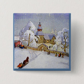 Vintager Weihnachtsdorf-Kirchen-Szenenknopf Button