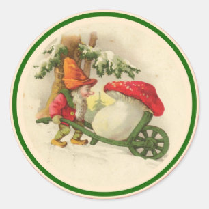 Vintager Weihnachtself 1910 Runder Aufkleber